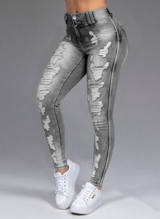 Hot Sale Ladies Jeans Ripped Holes Show Thin Stretch Jeans Trousers Women Trousers