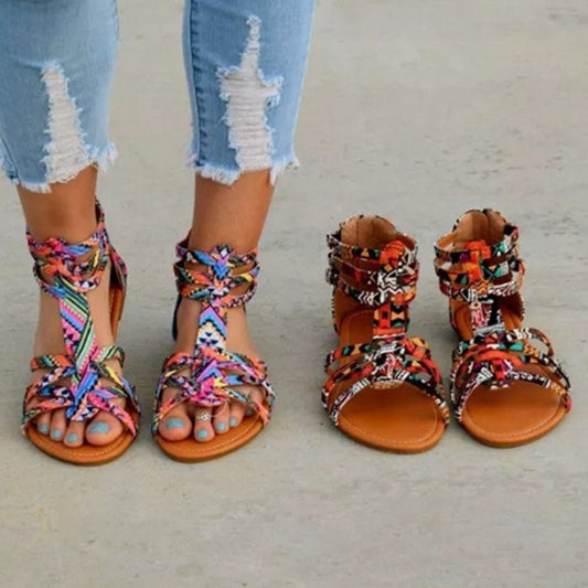 Colorful Lace Roman Plus Size Sandals