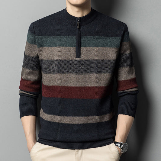 Men's Contrasting Striped Pure Wool Knitted Sweater