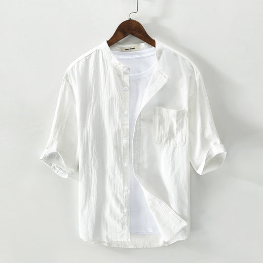 Men's Fashion Casual Solid Color Cotton And Linen Half Sleeves Shirt