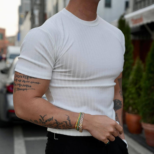 Men's Summer Sports Fitness Casual Round Neck Stretch Crew Neck Short Sleeve
